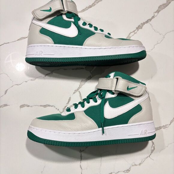 Nike Air Force 1 Mid By You Green Leather Canvas Sneakers 9 Athletic DV3903 900 - Picture 9 of 13